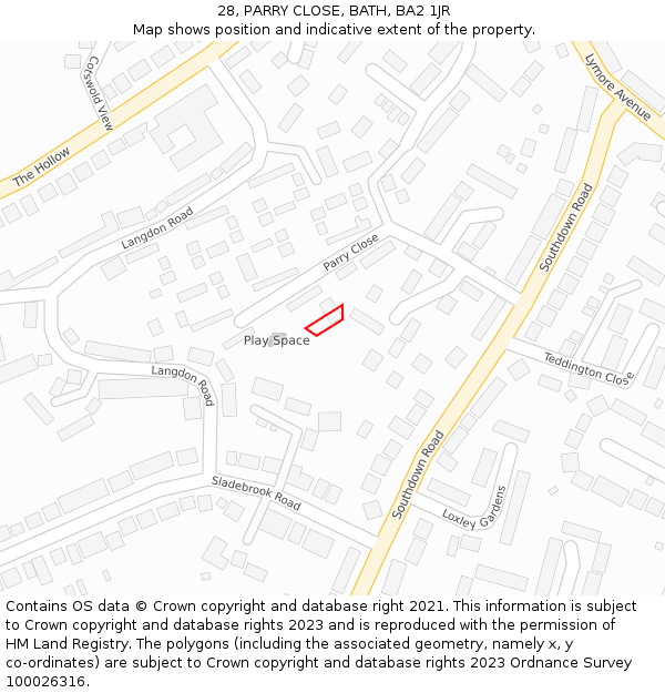 28, PARRY CLOSE, BATH, BA2 1JR: Location map and indicative extent of plot
