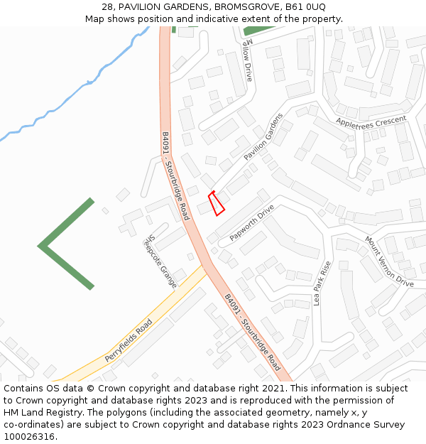 28, PAVILION GARDENS, BROMSGROVE, B61 0UQ: Location map and indicative extent of plot