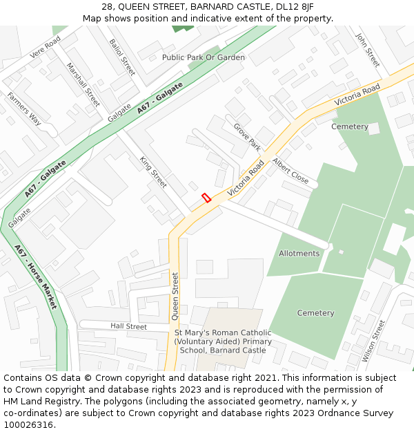 28, QUEEN STREET, BARNARD CASTLE, DL12 8JF: Location map and indicative extent of plot