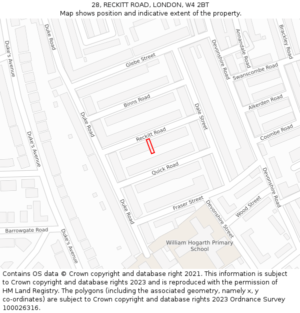 28, RECKITT ROAD, LONDON, W4 2BT: Location map and indicative extent of plot