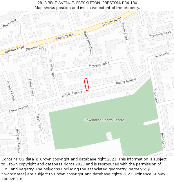 28, RIBBLE AVENUE, FRECKLETON, PRESTON, PR4 1RX: Location map and indicative extent of plot