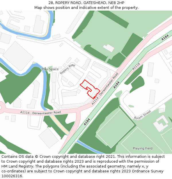 28, ROPERY ROAD, GATESHEAD, NE8 2HP: Location map and indicative extent of plot