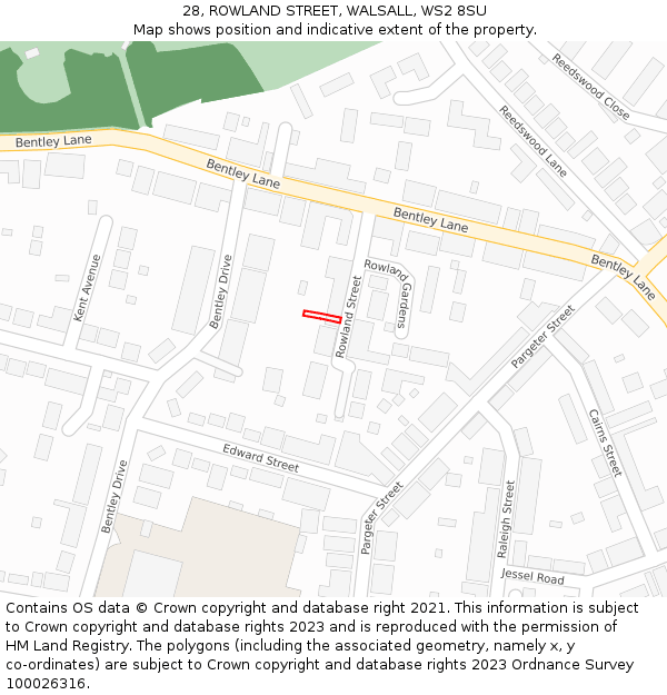 28, ROWLAND STREET, WALSALL, WS2 8SU: Location map and indicative extent of plot