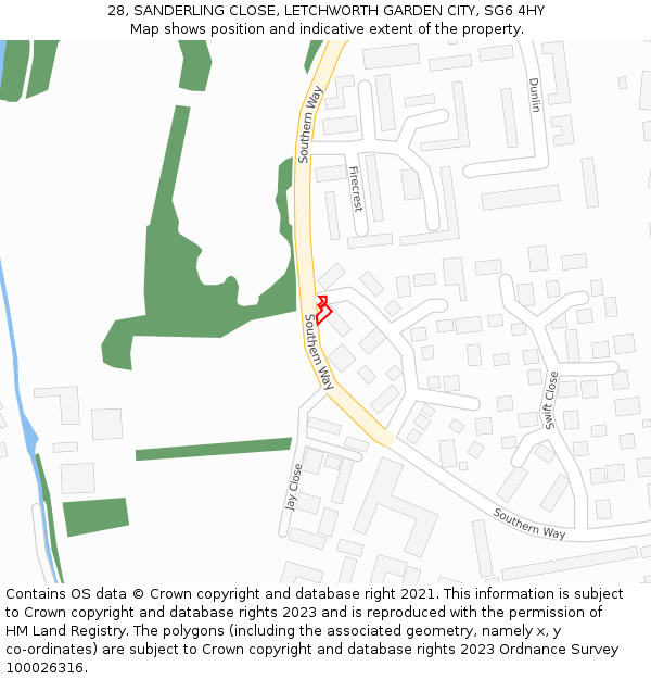 28, SANDERLING CLOSE, LETCHWORTH GARDEN CITY, SG6 4HY: Location map and indicative extent of plot