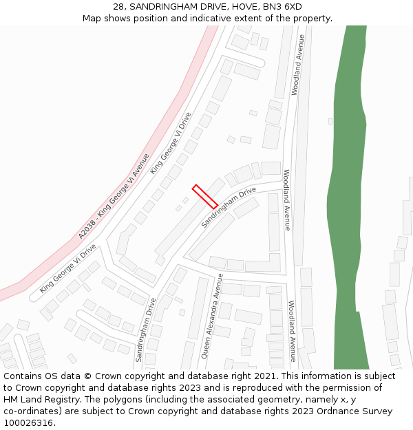 28, SANDRINGHAM DRIVE, HOVE, BN3 6XD: Location map and indicative extent of plot