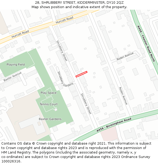 28, SHRUBBERY STREET, KIDDERMINSTER, DY10 2QZ: Location map and indicative extent of plot