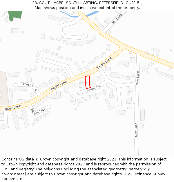 28, SOUTH ACRE, SOUTH HARTING, PETERSFIELD, GU31 5LJ: Location map and indicative extent of plot
