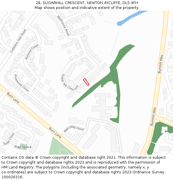 28, SUGARHILL CRESCENT, NEWTON AYCLIFFE, DL5 4FH: Location map and indicative extent of plot