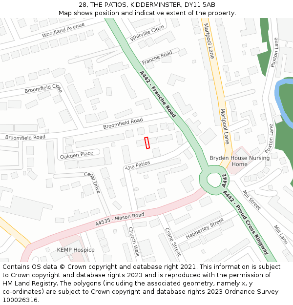28, THE PATIOS, KIDDERMINSTER, DY11 5AB: Location map and indicative extent of plot