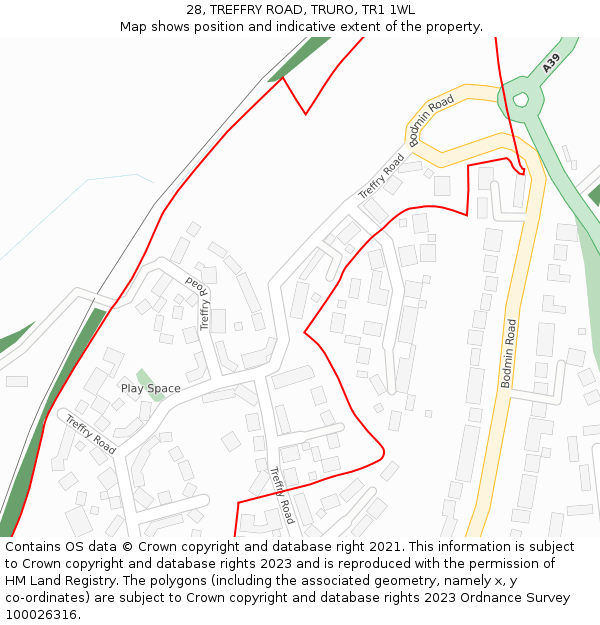 28, TREFFRY ROAD, TRURO, TR1 1WL: Location map and indicative extent of plot