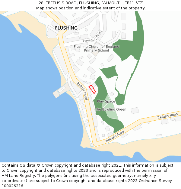 28, TREFUSIS ROAD, FLUSHING, FALMOUTH, TR11 5TZ: Location map and indicative extent of plot