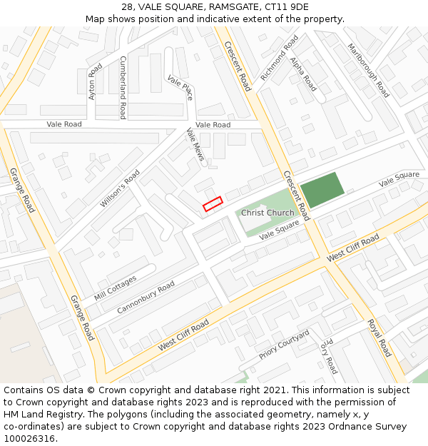 28, VALE SQUARE, RAMSGATE, CT11 9DE: Location map and indicative extent of plot