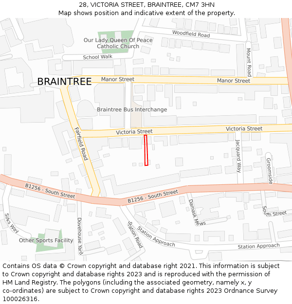 28, VICTORIA STREET, BRAINTREE, CM7 3HN: Location map and indicative extent of plot