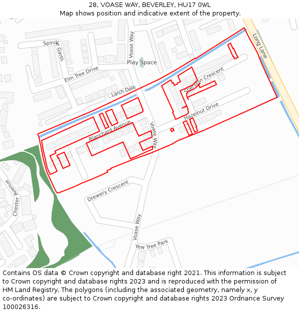 28, VOASE WAY, BEVERLEY, HU17 0WL: Location map and indicative extent of plot