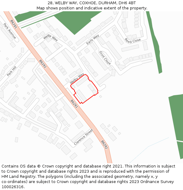 28, WELBY WAY, COXHOE, DURHAM, DH6 4BT: Location map and indicative extent of plot