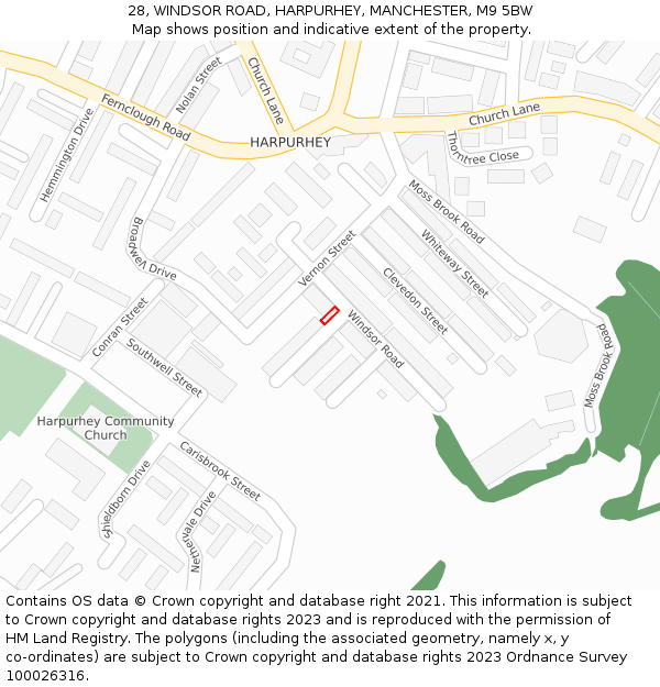 28, WINDSOR ROAD, HARPURHEY, MANCHESTER, M9 5BW: Location map and indicative extent of plot