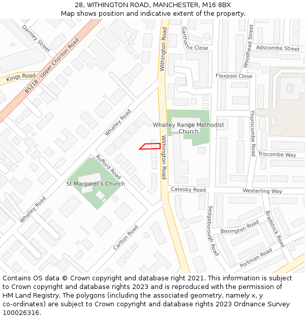 28, WITHINGTON ROAD, MANCHESTER, M16 8BX: Location map and indicative extent of plot
