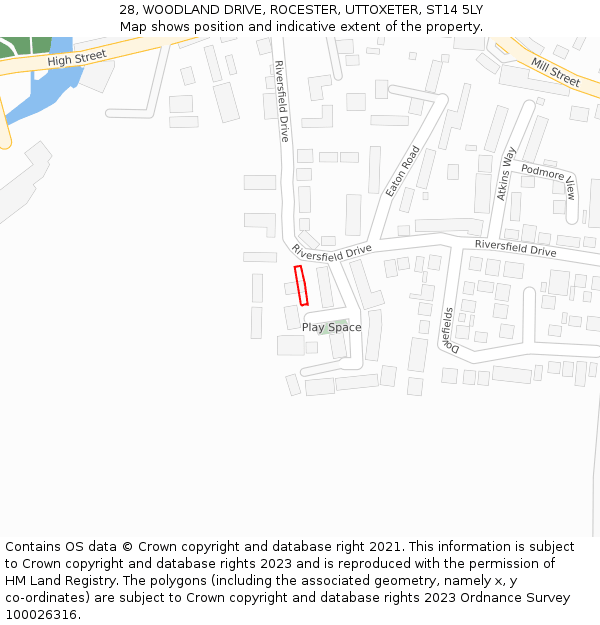 28, WOODLAND DRIVE, ROCESTER, UTTOXETER, ST14 5LY: Location map and indicative extent of plot