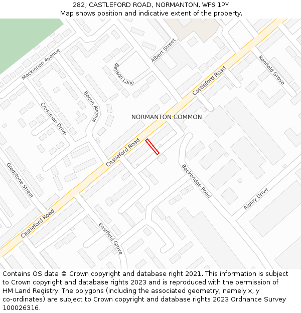 282, CASTLEFORD ROAD, NORMANTON, WF6 1PY: Location map and indicative extent of plot