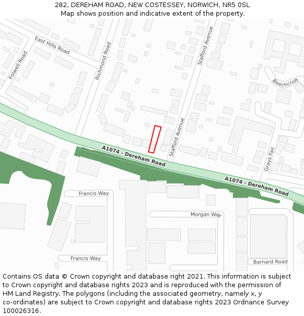 282, DEREHAM ROAD, NEW COSTESSEY, NORWICH, NR5 0SL: Location map and indicative extent of plot