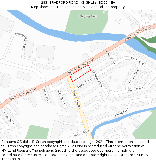 283, BRADFORD ROAD, KEIGHLEY, BD21 4EA: Location map and indicative extent of plot