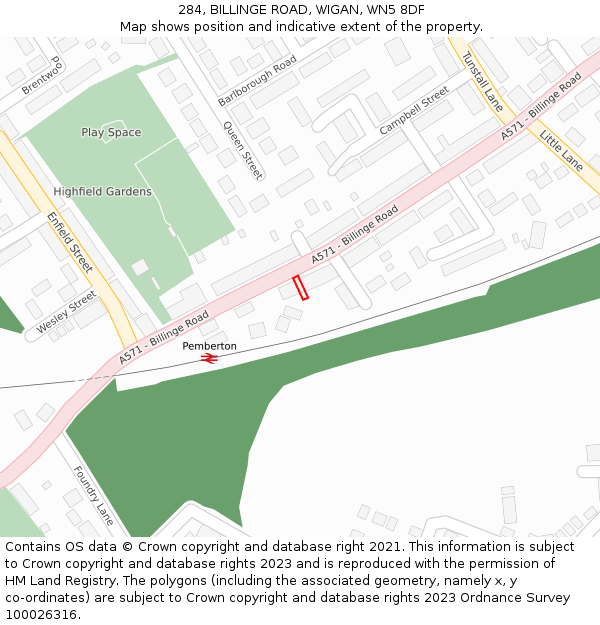 284, BILLINGE ROAD, WIGAN, WN5 8DF: Location map and indicative extent of plot