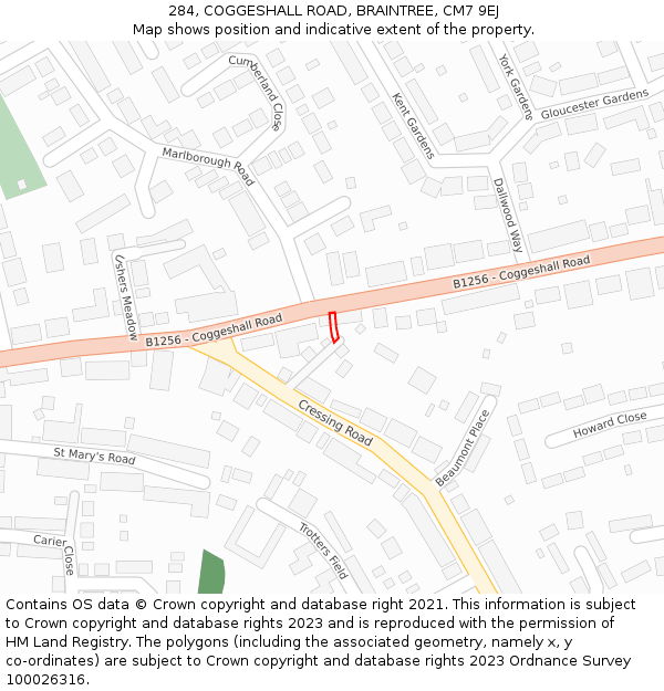 284, COGGESHALL ROAD, BRAINTREE, CM7 9EJ: Location map and indicative extent of plot