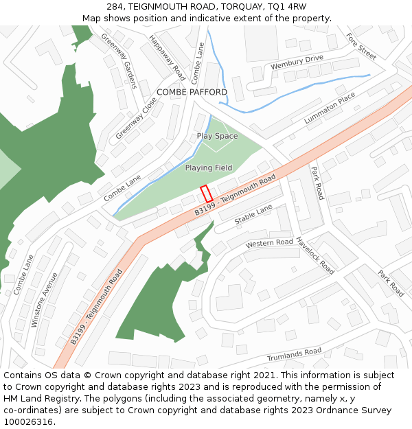 284, TEIGNMOUTH ROAD, TORQUAY, TQ1 4RW: Location map and indicative extent of plot