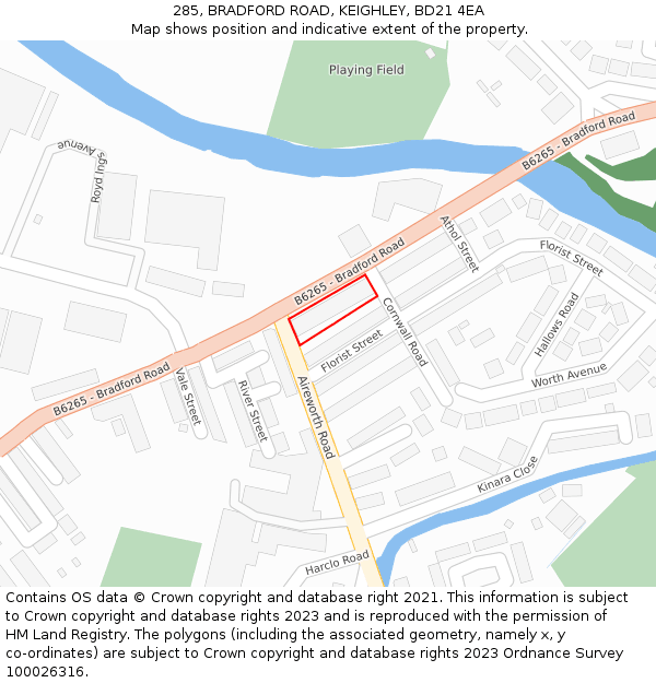 285, BRADFORD ROAD, KEIGHLEY, BD21 4EA: Location map and indicative extent of plot