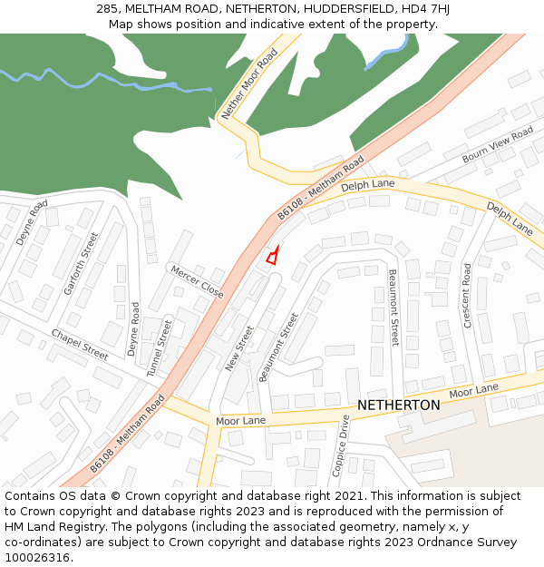 285, MELTHAM ROAD, NETHERTON, HUDDERSFIELD, HD4 7HJ: Location map and indicative extent of plot