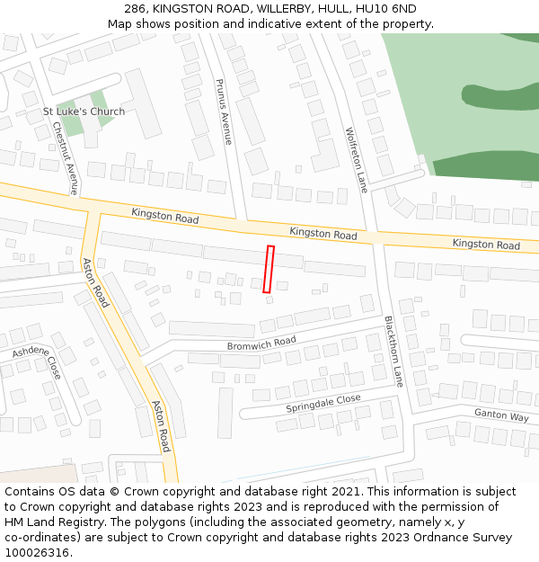 286, KINGSTON ROAD, WILLERBY, HULL, HU10 6ND: Location map and indicative extent of plot