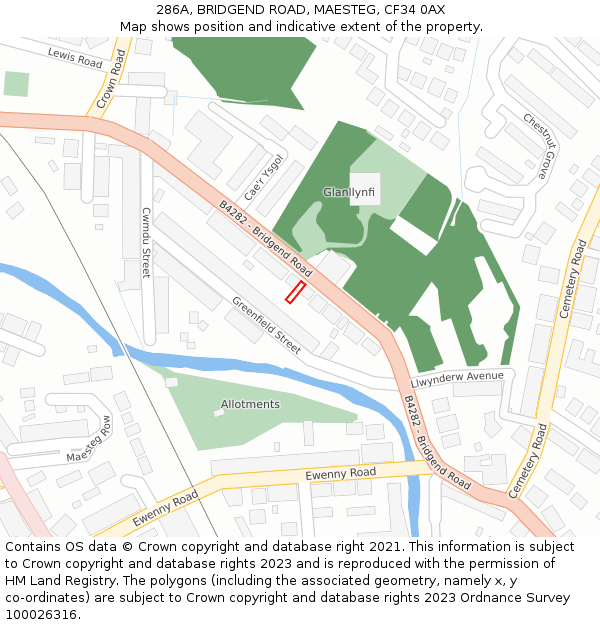 286A, BRIDGEND ROAD, MAESTEG, CF34 0AX: Location map and indicative extent of plot