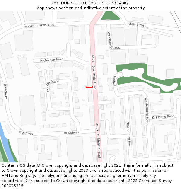 287, DUKINFIELD ROAD, HYDE, SK14 4QE: Location map and indicative extent of plot