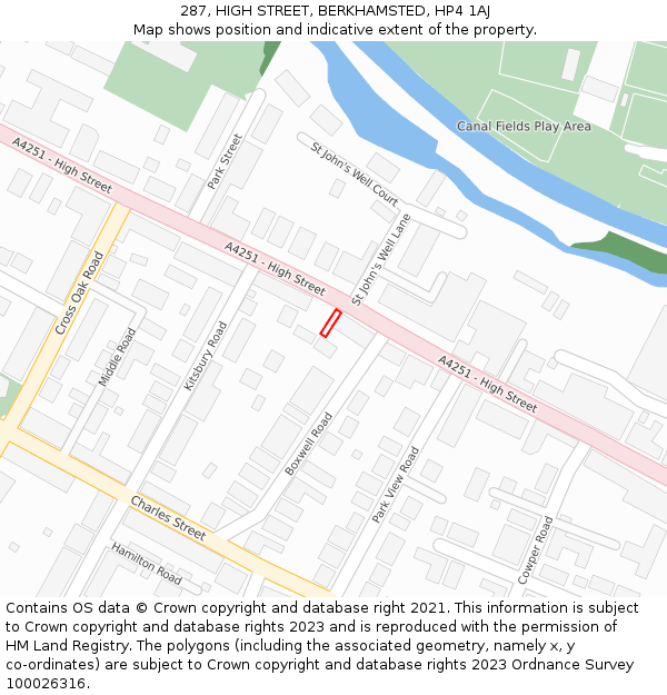 287, HIGH STREET, BERKHAMSTED, HP4 1AJ: Location map and indicative extent of plot