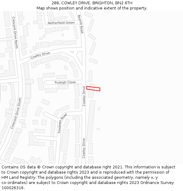 288, COWLEY DRIVE, BRIGHTON, BN2 6TH: Location map and indicative extent of plot