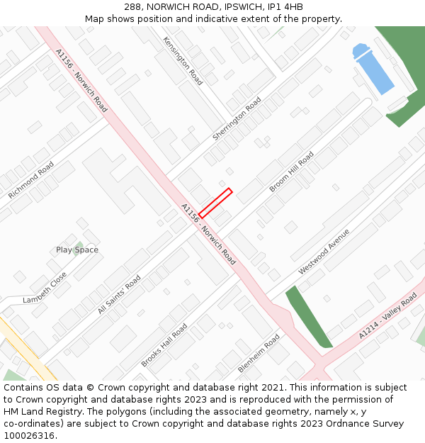 288, NORWICH ROAD, IPSWICH, IP1 4HB: Location map and indicative extent of plot