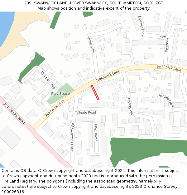 289, SWANWICK LANE, LOWER SWANWICK, SOUTHAMPTON, SO31 7GT: Location map and indicative extent of plot