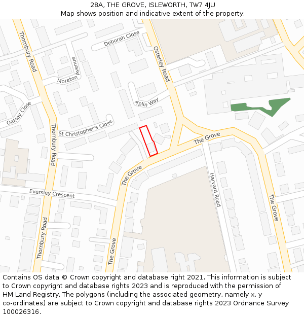 28A, THE GROVE, ISLEWORTH, TW7 4JU: Location map and indicative extent of plot