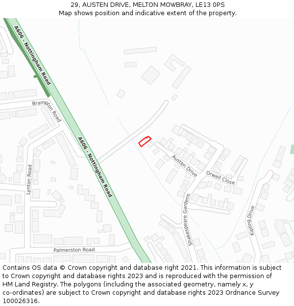29, AUSTEN DRIVE, MELTON MOWBRAY, LE13 0PS: Location map and indicative extent of plot