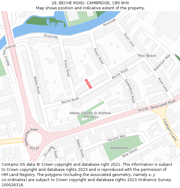 29, BECHE ROAD, CAMBRIDGE, CB5 8HX: Location map and indicative extent of plot