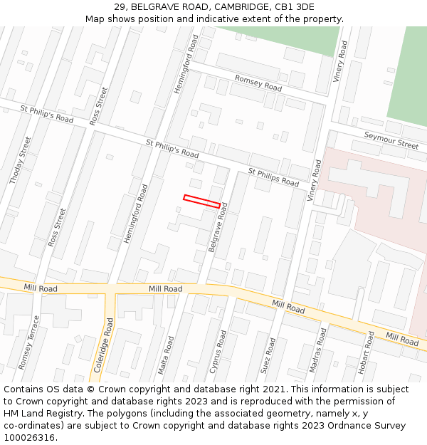 29, BELGRAVE ROAD, CAMBRIDGE, CB1 3DE: Location map and indicative extent of plot