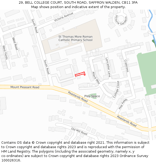 29, BELL COLLEGE COURT, SOUTH ROAD, SAFFRON WALDEN, CB11 3FA: Location map and indicative extent of plot