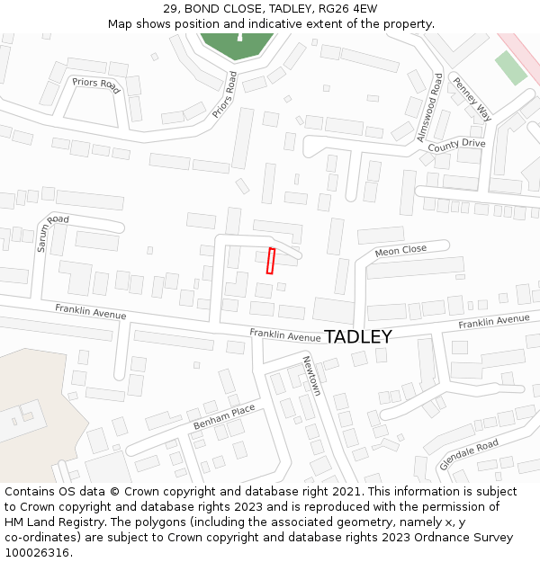 29, BOND CLOSE, TADLEY, RG26 4EW: Location map and indicative extent of plot