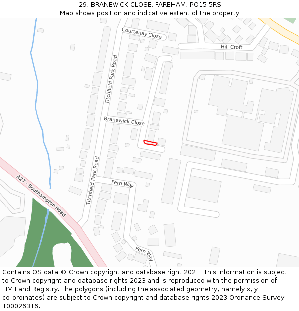 29, BRANEWICK CLOSE, FAREHAM, PO15 5RS: Location map and indicative extent of plot