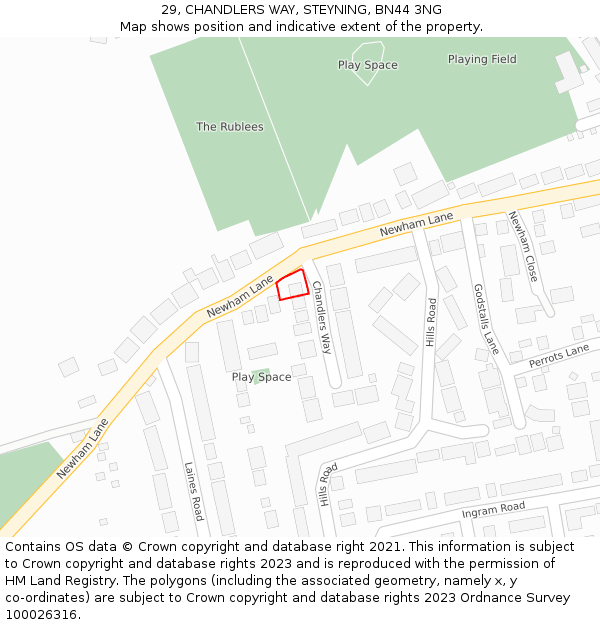 29, CHANDLERS WAY, STEYNING, BN44 3NG: Location map and indicative extent of plot
