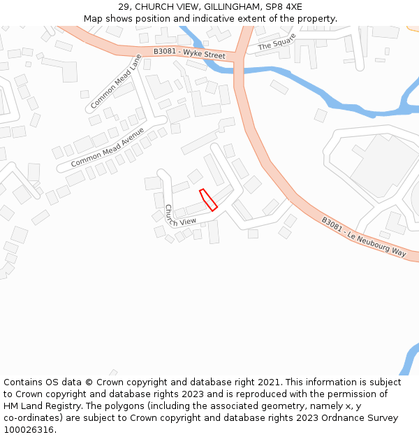 29, CHURCH VIEW, GILLINGHAM, SP8 4XE: Location map and indicative extent of plot