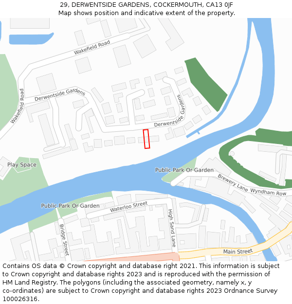 29, DERWENTSIDE GARDENS, COCKERMOUTH, CA13 0JF: Location map and indicative extent of plot