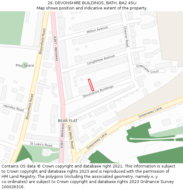 29, DEVONSHIRE BUILDINGS, BATH, BA2 4SU: Location map and indicative extent of plot
