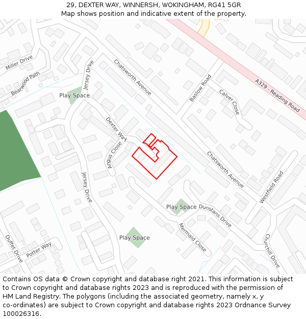 29, DEXTER WAY, WINNERSH, WOKINGHAM, RG41 5GR: Location map and indicative extent of plot