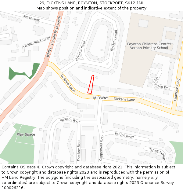 29, DICKENS LANE, POYNTON, STOCKPORT, SK12 1NL: Location map and indicative extent of plot